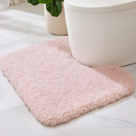 ILANGO pink toilet rug front view shows plush softness and slip-resistant base.