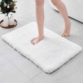 ILANGO white bathroom rug 36x24 with non-slip backing for safe floors.