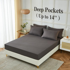 ILAVANDE close-up of the fitted sheet showing full elasticity and stretch