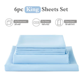 ILAVANDE blue sheets folded close-up emphasize deep pockets and color consistency