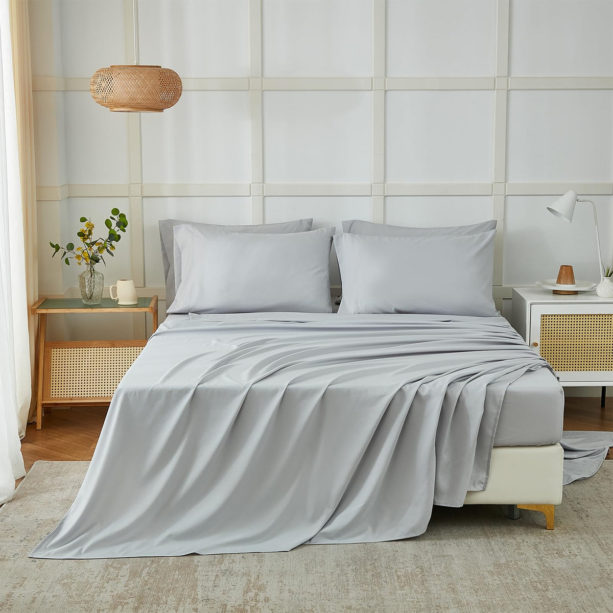 ILAVANDE king-size fitted sheet with deep-pocket elastic for a secure fit