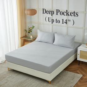 ILAVANDE king size sheet set on bed in grey demonstrates breathable microfiber for everyday comfort