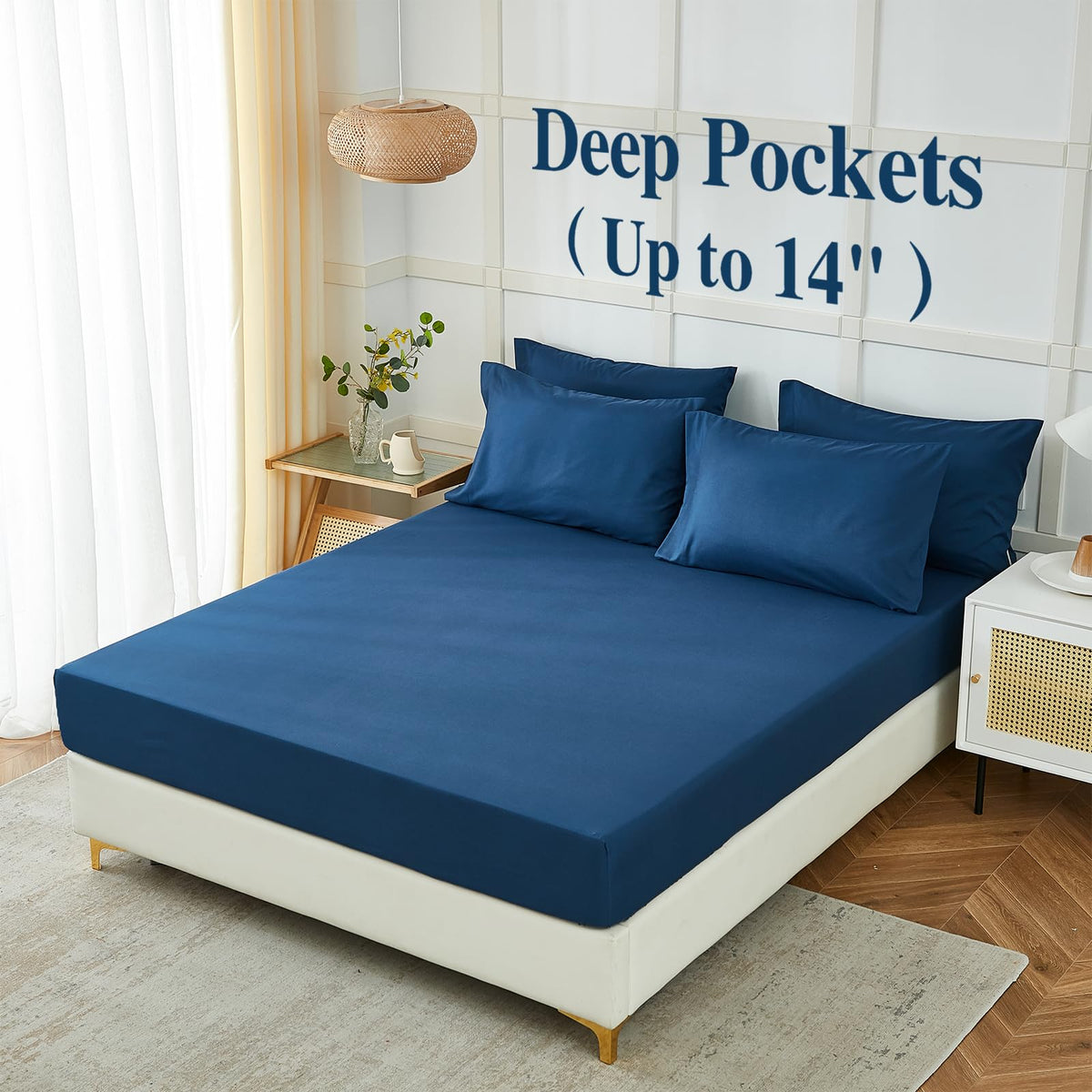 ILAVANDE navy blue king pillowcases neatly arranged for restful sleep.