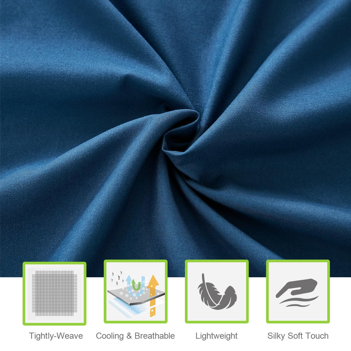 ILAVANDE navy blue king sheet weave close-up highlighting wrinkle-resistant, breathable fabric.