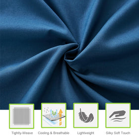 ILAVANDE navy blue king sheet weave close-up highlighting wrinkle-resistant, breathable fabric.