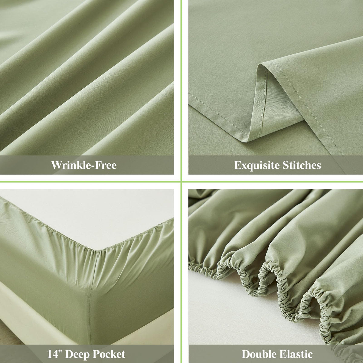ILAVANDE Sage King sheets highlight 14 inch deep pockets for a secure fit