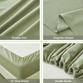 ILAVANDE Sage King sheets highlight 14 inch deep pockets for a secure fit