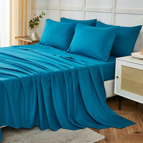 ILAVANDE Teal king flat sheet smooth surface for hotel-like comfort