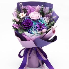 iLovDesign preserved roses bouquet in deep purple with gift box, ready to gift