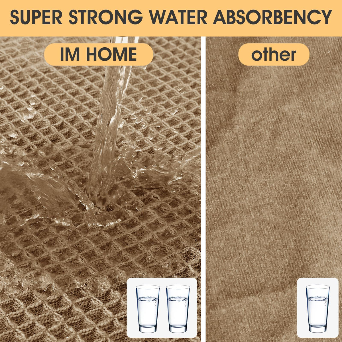 IM HOME bath mat with high-density microfiber absorbs moisture quickly after showers.
