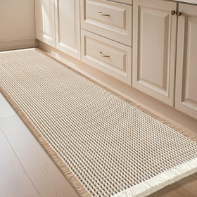 IM HOME Extra Large Waffle Bath Mat brown and cream, front view, high absorbency helps keep floors dry.