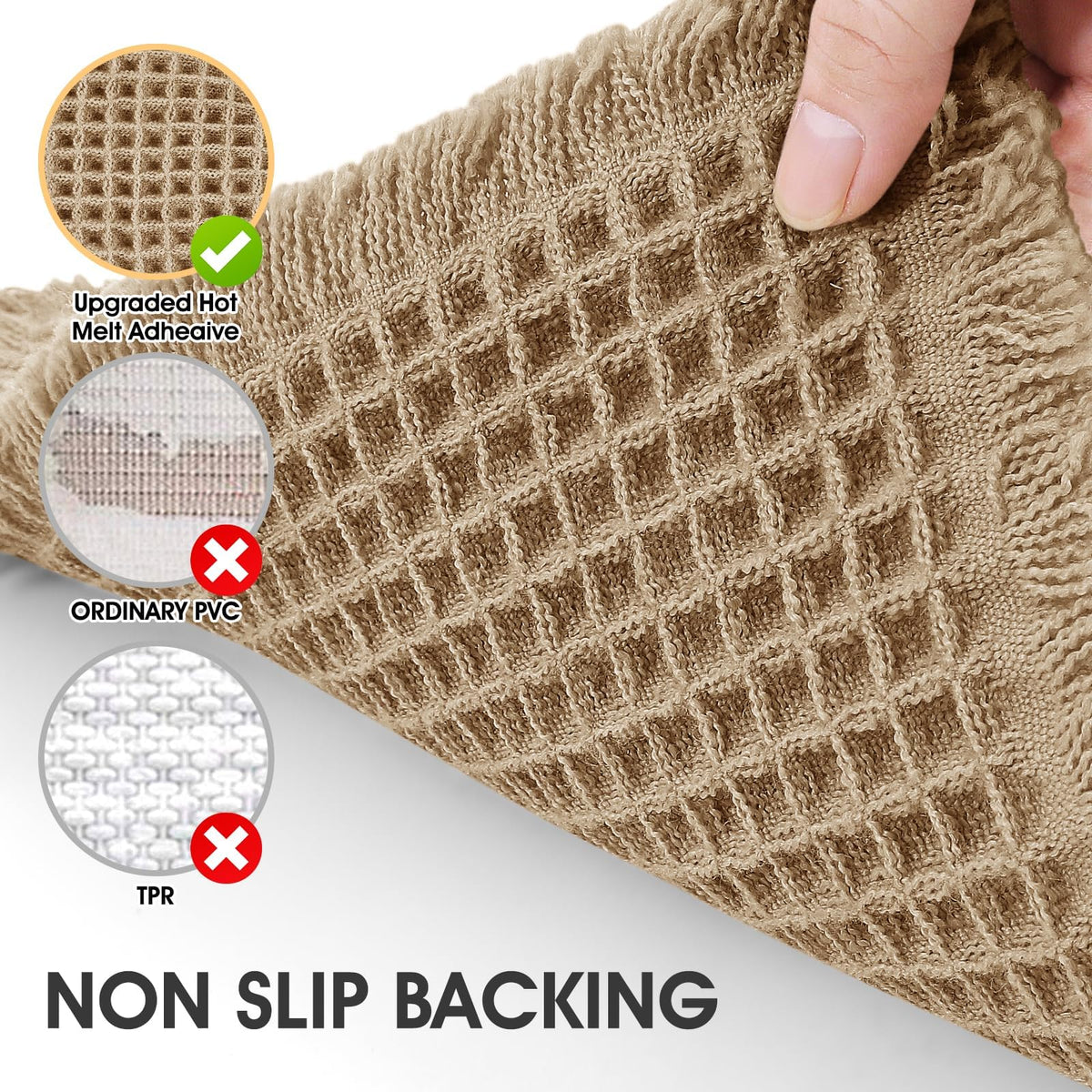 Non-slip backing keeps IM HOME mat securely in place on wet tiles
