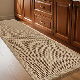 IM HOME waffle bath mat beige 5x2 showcases plush waffle texture for cozy, absorbent comfort.