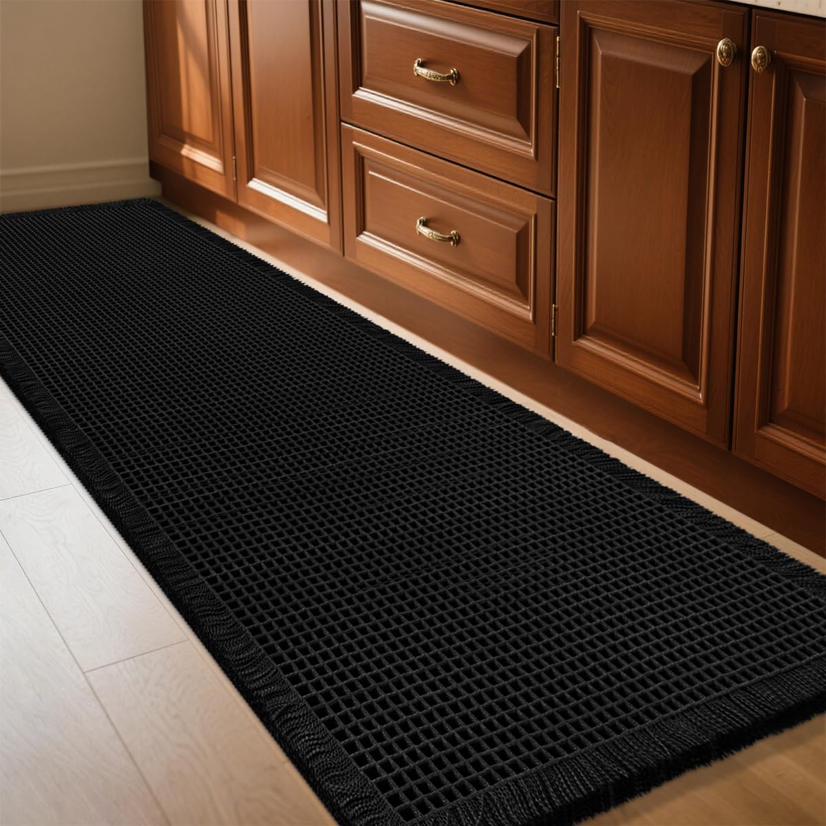 IM HOME waffle bath mat black 5x2 highlights absorbent waffle texture for quick moisture control
