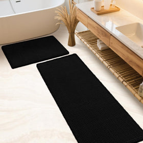 IM HOME waffle bath mat set in black, two-piece kit with plush, absorbent texture