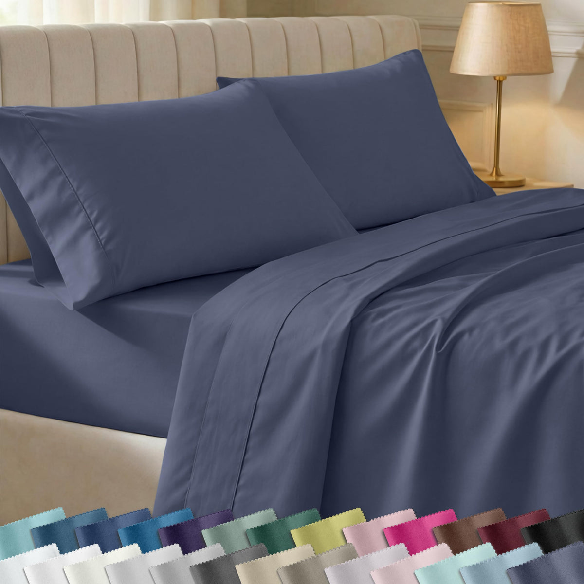 California Design Den Soft 100% Cotton Full Size Sheets – 400 TC, Indigo Dusty Blue | GH Award 2026