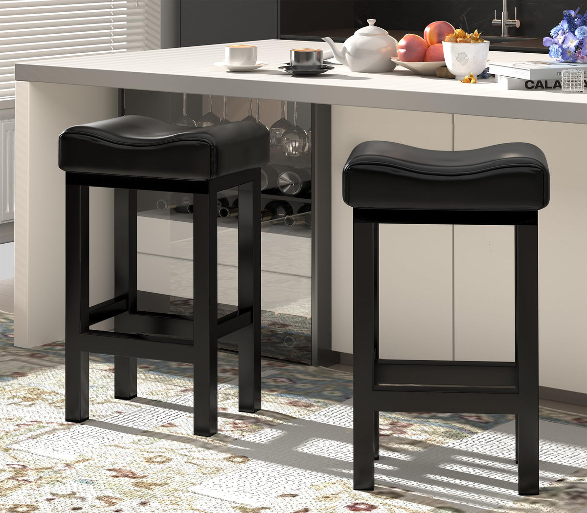 SANUMY Bar Stools Set of 2 – 30-Inch Counter Height, Premium Saddle Seats, Heavy-Duty Base