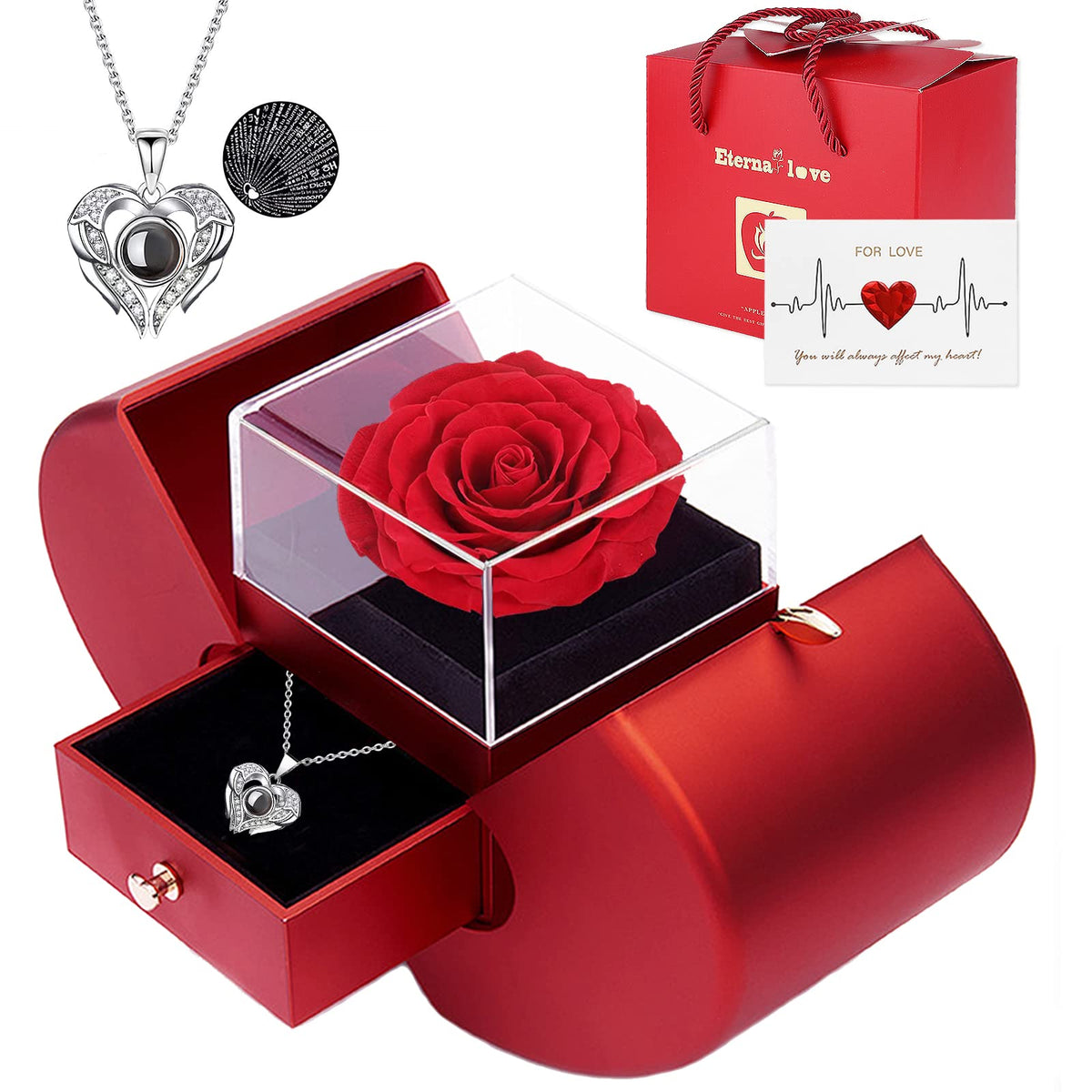Moshen Eternal Rose Gift Box with Necklace — Preserved Rose Jewelry for Women