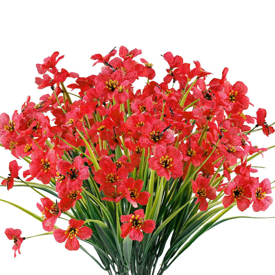 JEMONG 12 Bundles UV-Resistant Outdoor Artificial Flowers – Deep Red (No Fade)