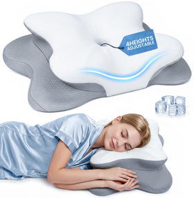 Rainbow Note cervical pillow with adjustable height for personalized neck support.