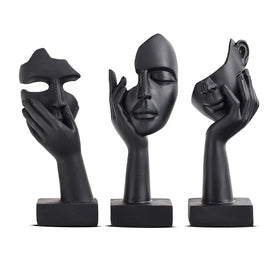 oliruim thinker statue abstract face black gold left pose enhances shelf decor.