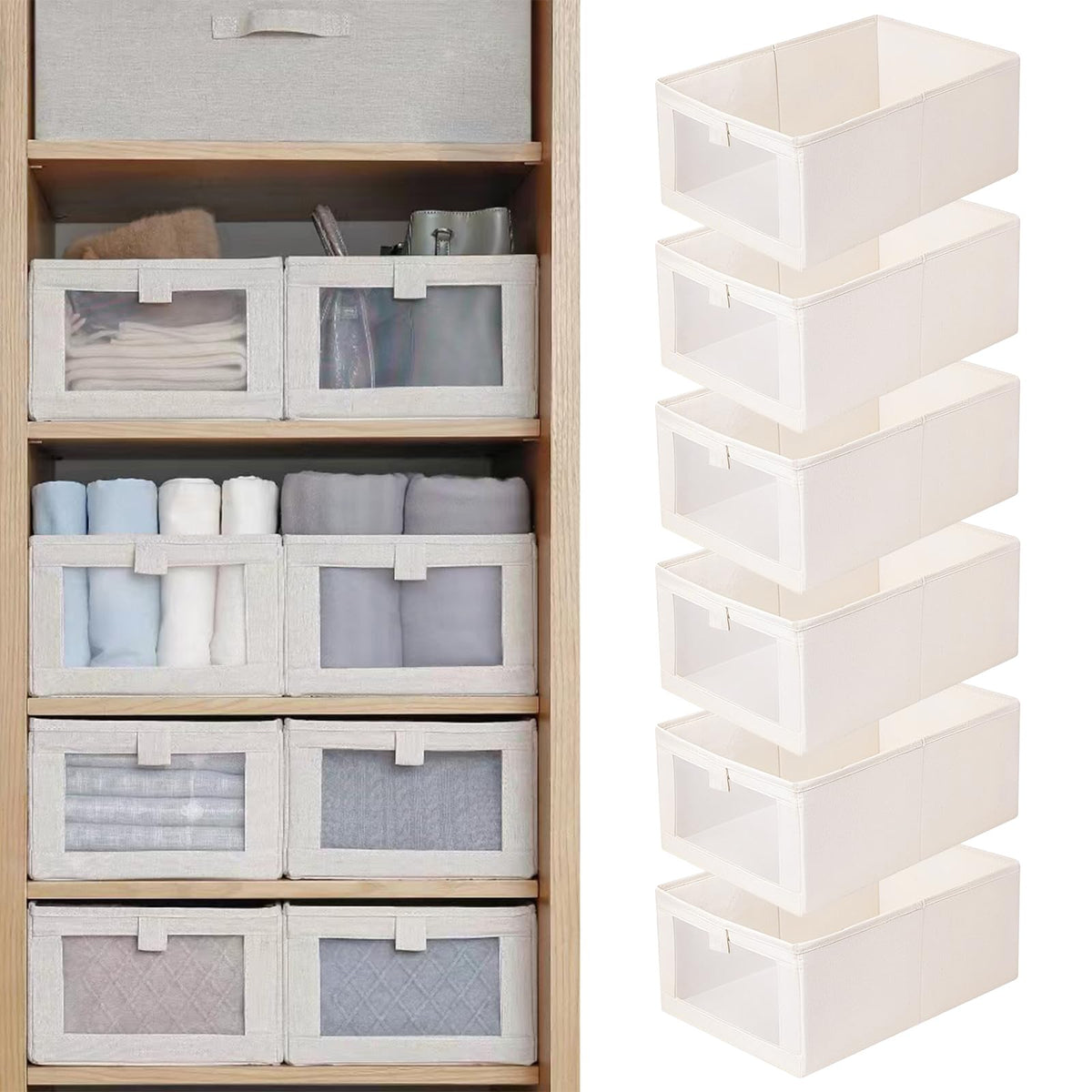 Pradnel Linen Closet Organizers (6 Pack) – Foldable Bins with Clear Windows