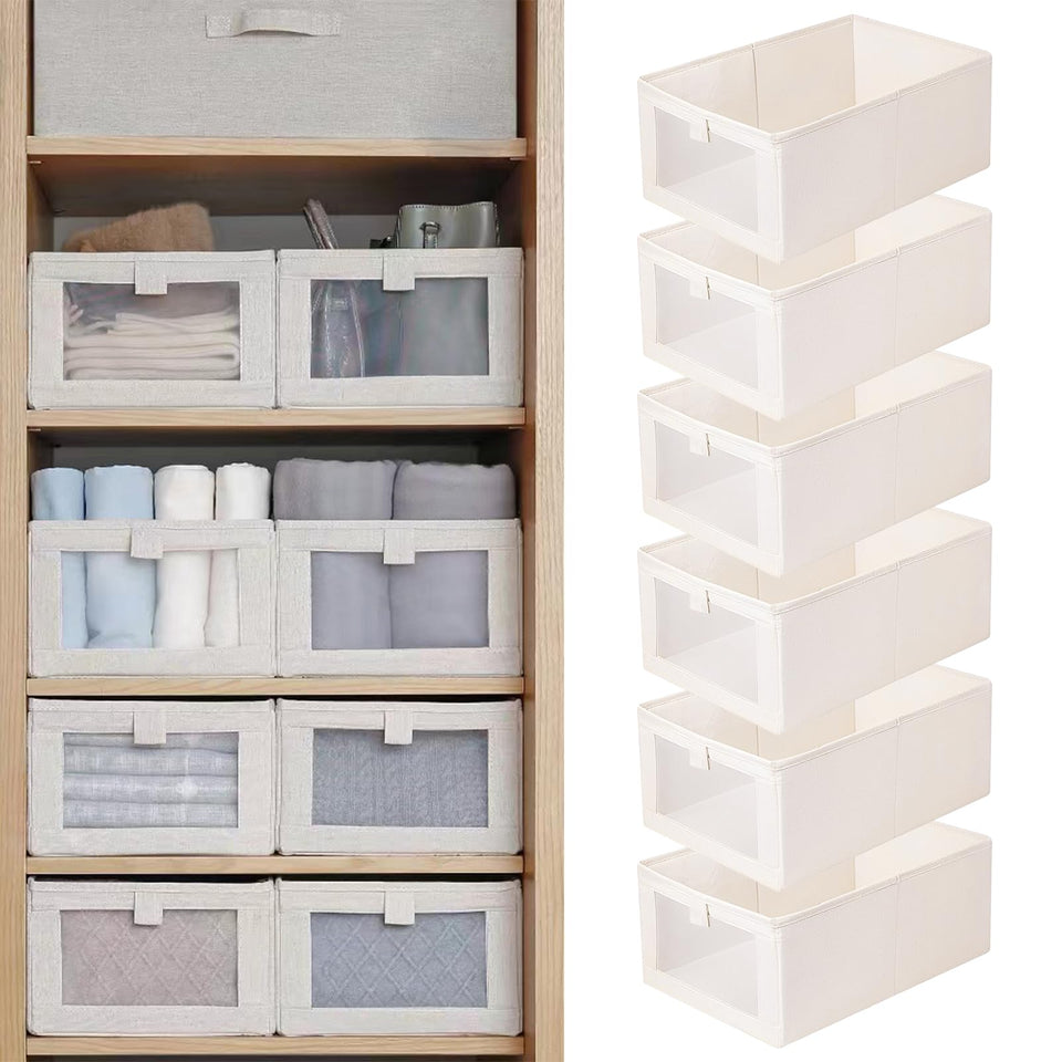 Pradnel Linen Closet Organizers (6 Pack) – Foldable Bins with Clear Windows
