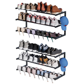 Jchccu 2 Pack Wall Mounted Shoe Rack – 3-Tier, Adjustable, Holds 24 Pairs, Space-Saving