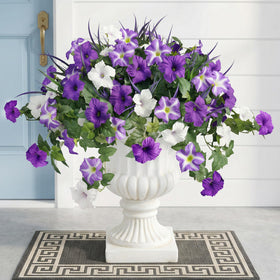 Unlemoni Outdoor Artificial Flowers – 6-Pack UV-Resistant Petunias & Grass for Balcony & Garden