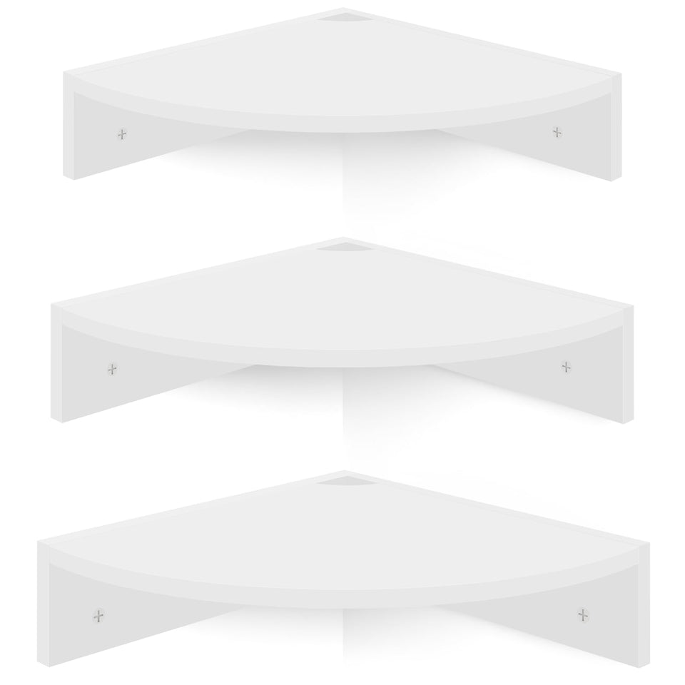 Homode floating corner shelves in white oak—easy assembly and space-saving.
