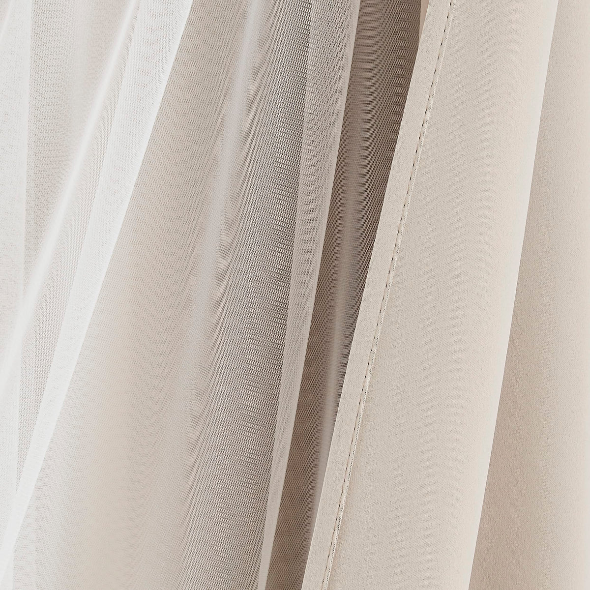Bujasso Beige 90% Blackout Curtains with Sheer Overlay | 37x84 Double Layer