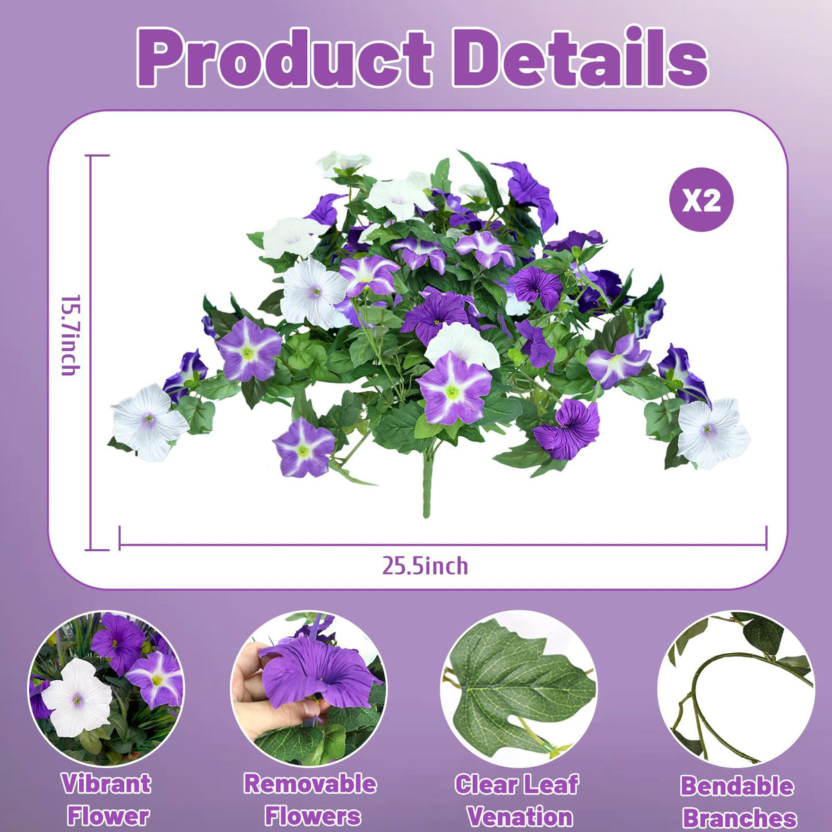Unlemoni Outdoor Artificial Flowers – 6-Pack UV-Resistant Petunias & Grass for Balcony & Garden