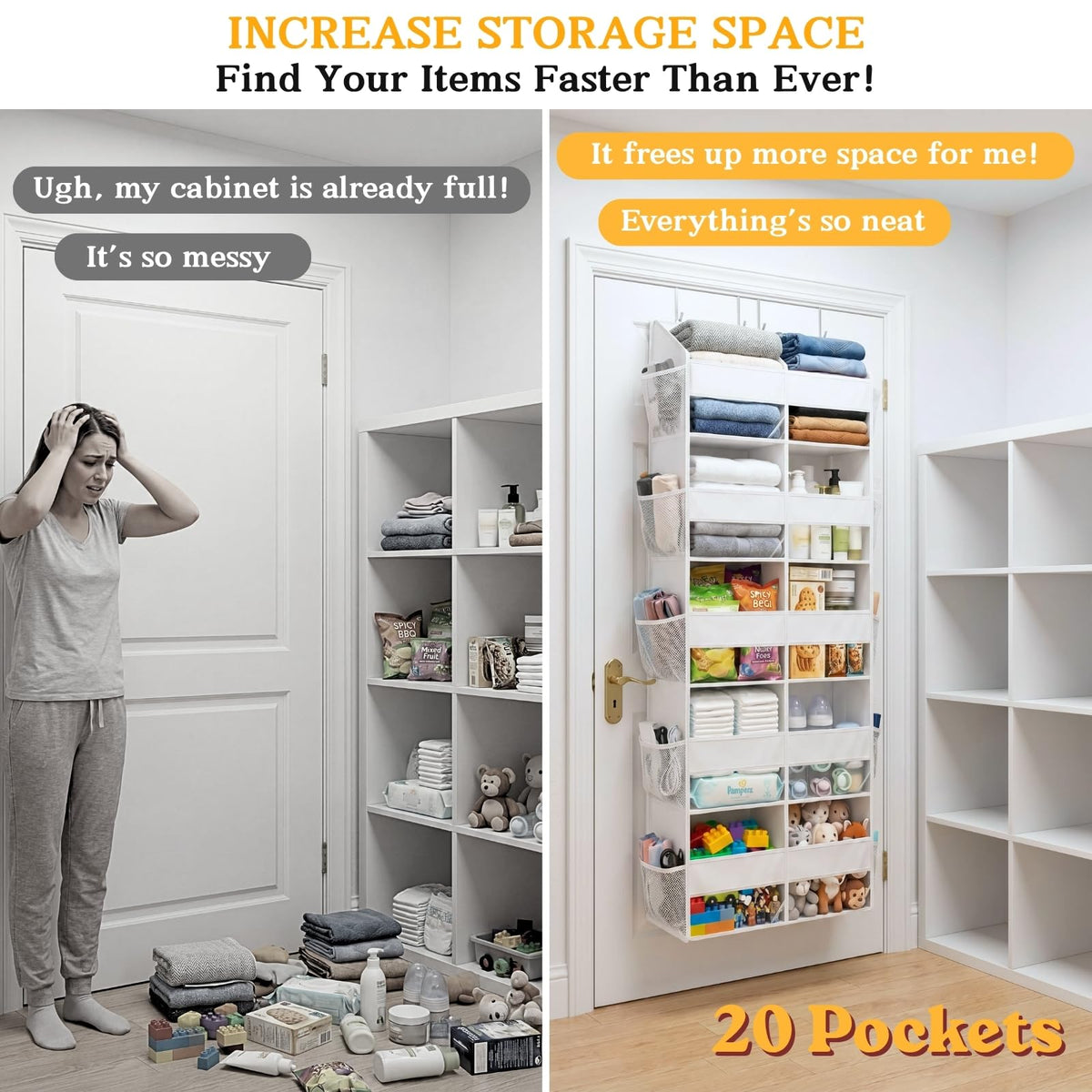 Ofiray-Home Over The Door Organizer 5 Tiers - Extra Large 10-Compartment Behind-Door Storage, Clear Window, 50 lb Capacity