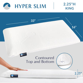 Bluewave Bedding Hyper Slim Gel Memory Foam Pillow – 2.25-Inch High King Size for Stomach & Back Sleepers