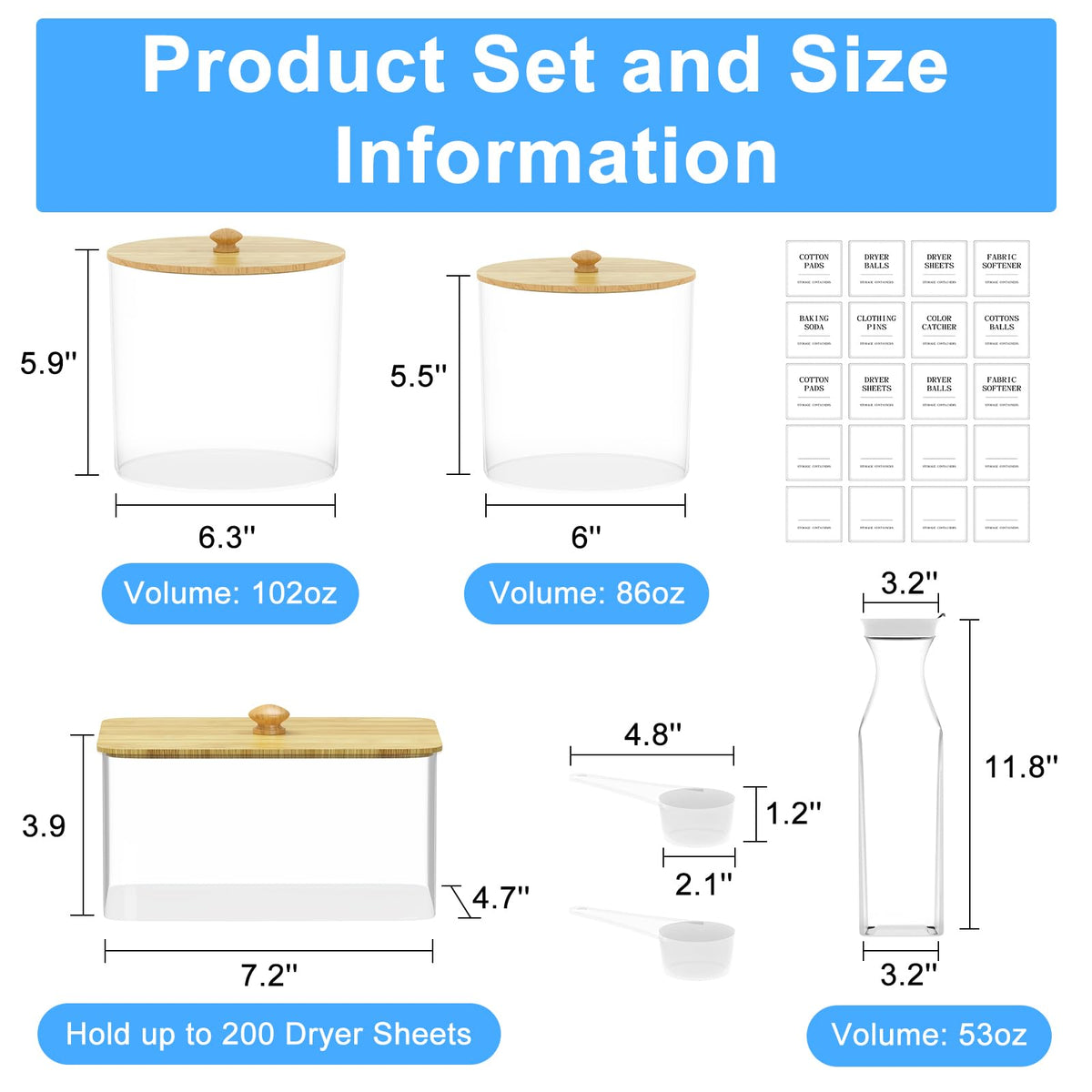 AIKAMI 3+1 Laundry Organization Set – Pods Containers, Detergent Dispenser & Dryer Sheet Holder