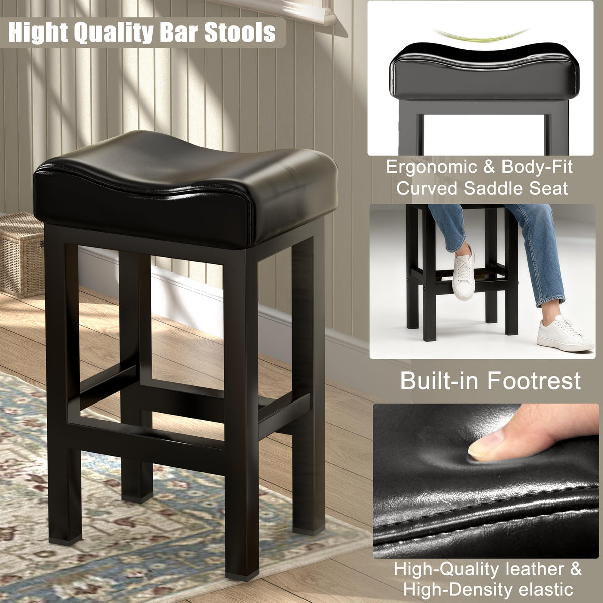 SANUMY Bar Stools Set of 2 – 30-Inch Counter Height, Premium Saddle Seats, Heavy-Duty Base
