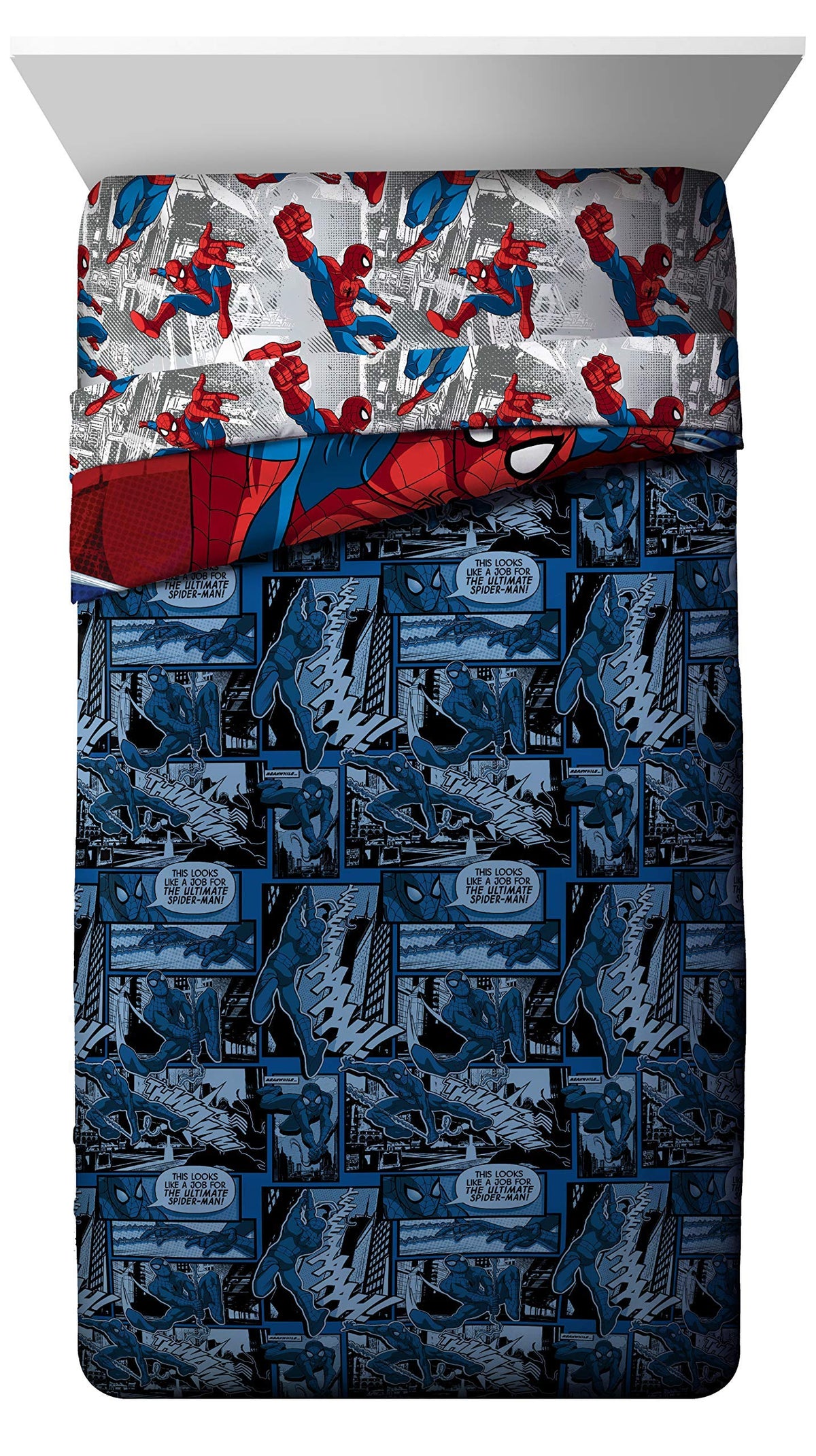 Jay Franco Marvel Spiderman Burst 5-Piece Full Bed Set | Reversible Comforter & Sheet Set
