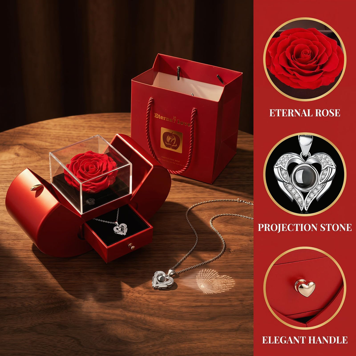 Moshen Eternal Rose Gift Box with Necklace — Preserved Rose Jewelry for Women
