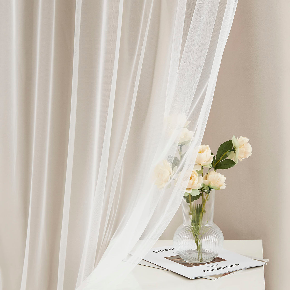 Bujasso Beige 90% Blackout Curtains with Sheer Overlay | 37x84 Double Layer