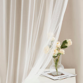 Bujasso Beige 90% Blackout Curtains with Sheer Overlay | 37x84 Double Layer