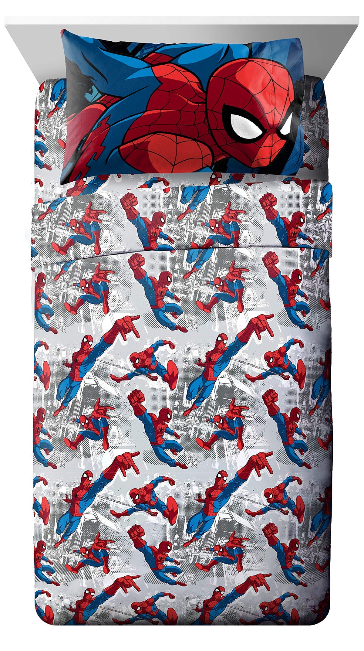 Jay Franco Marvel Spiderman Burst 5-Piece Full Bed Set | Reversible Comforter & Sheet Set