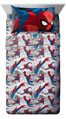 Jay Franco Marvel Spiderman Burst 5-Piece Full Bed Set | Reversible Comforter & Sheet Set