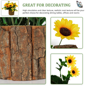 Lilithye Artificial Sunflower Flowers in Wood Stump Planter – Set of 2 (Yellow)