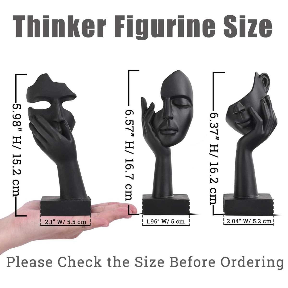 oliruim thinker statue abstract face black gold right pose accents living room.
