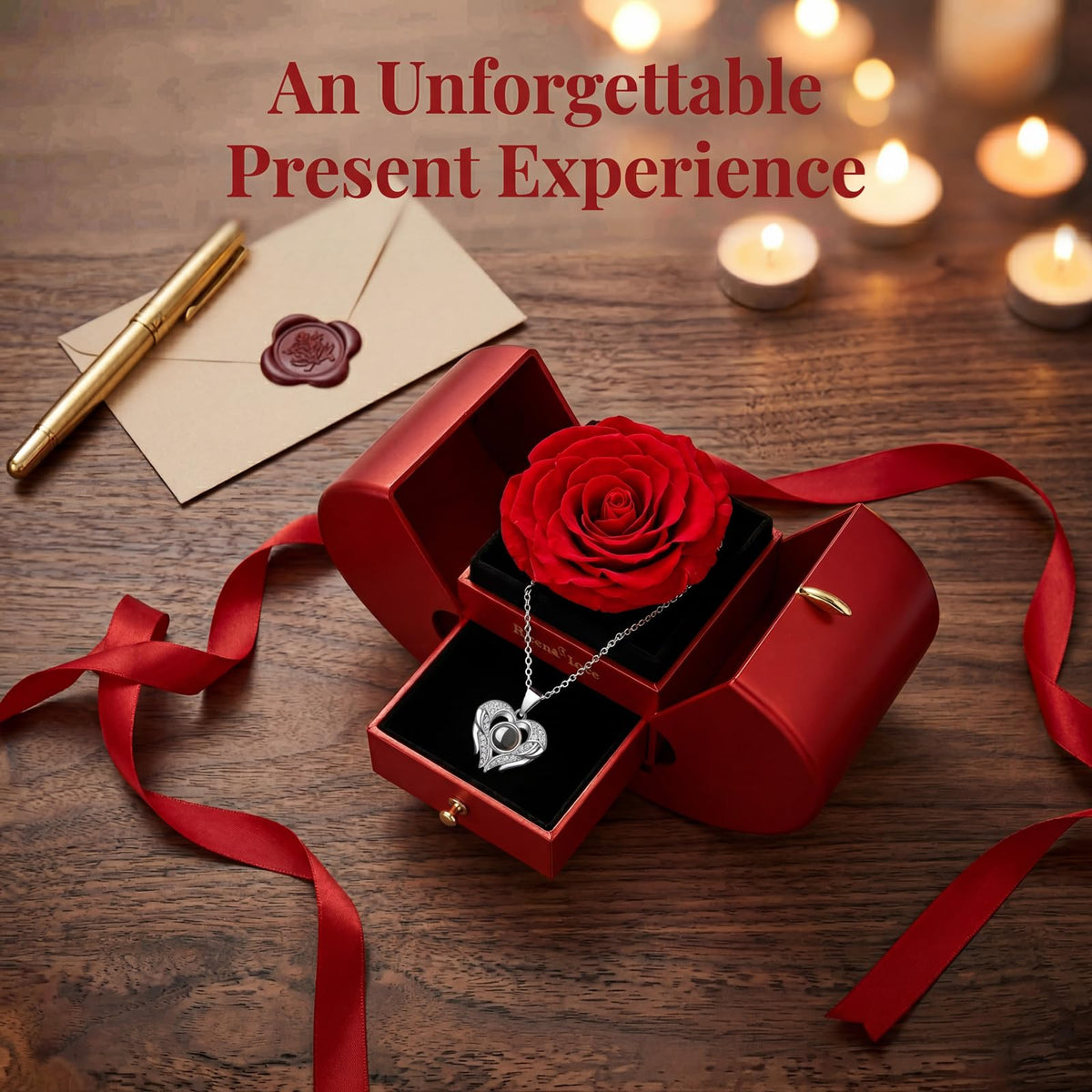 Moshen Eternal Rose Gift Box with Necklace — Preserved Rose Jewelry for Women