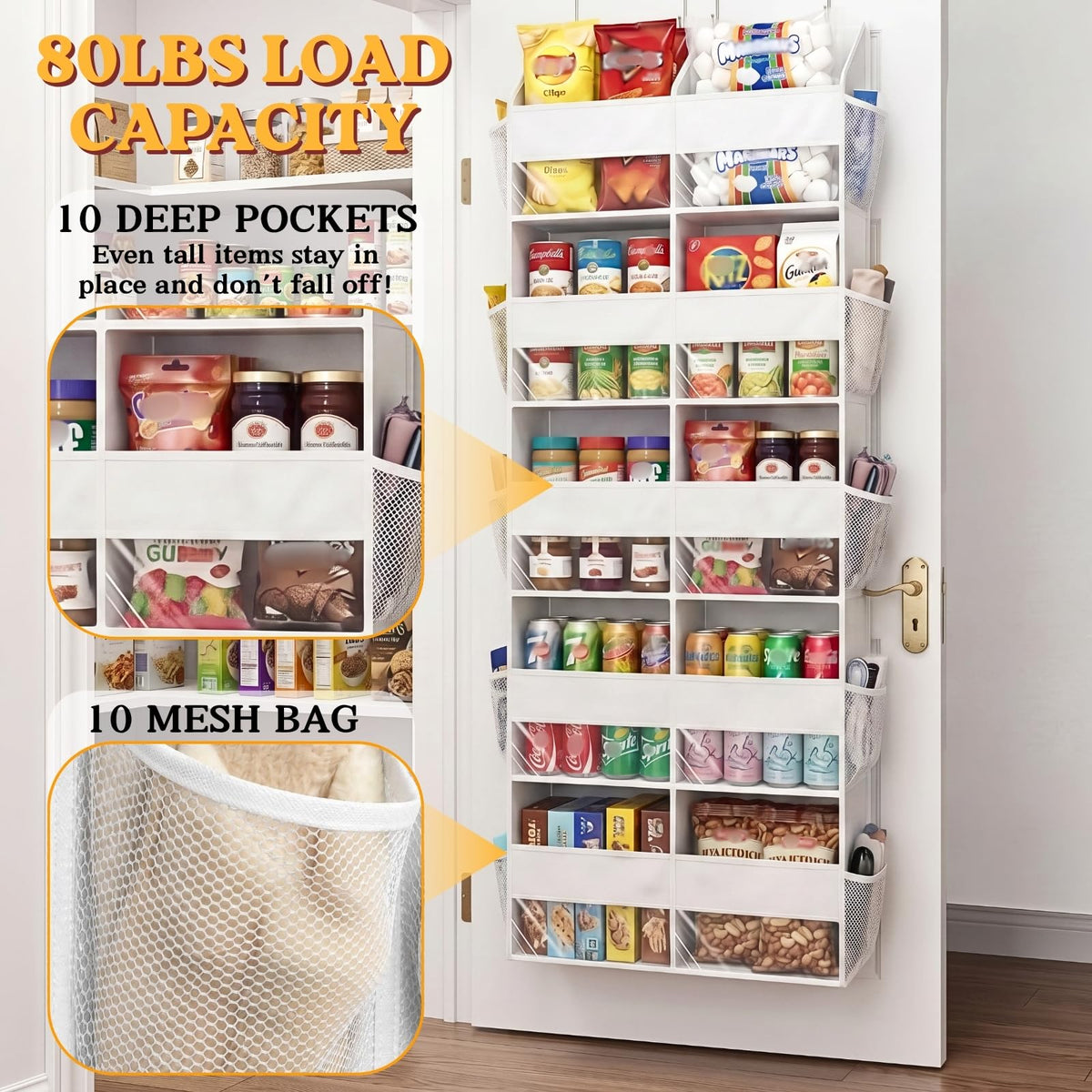 Ofiray-Home Over The Door Organizer 5 Tiers - Extra Large 10-Compartment Behind-Door Storage, Clear Window, 50 lb Capacity