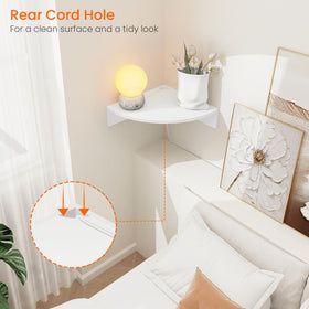 Homode corner shelves for living room decor with white oak finish.