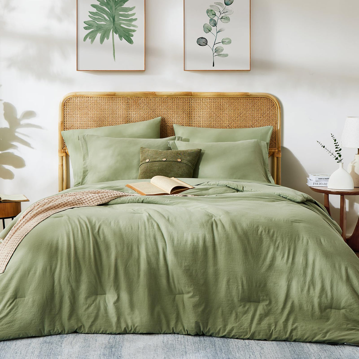 WRENSONGE Full Size 7-Piece Sage Green Comforter Set – Bed in a Bag