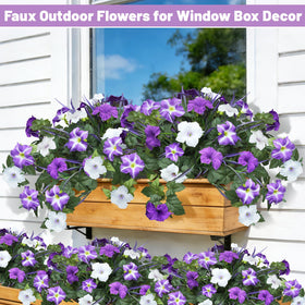 Unlemoni Outdoor Artificial Flowers – 6-Pack UV-Resistant Petunias & Grass for Balcony & Garden