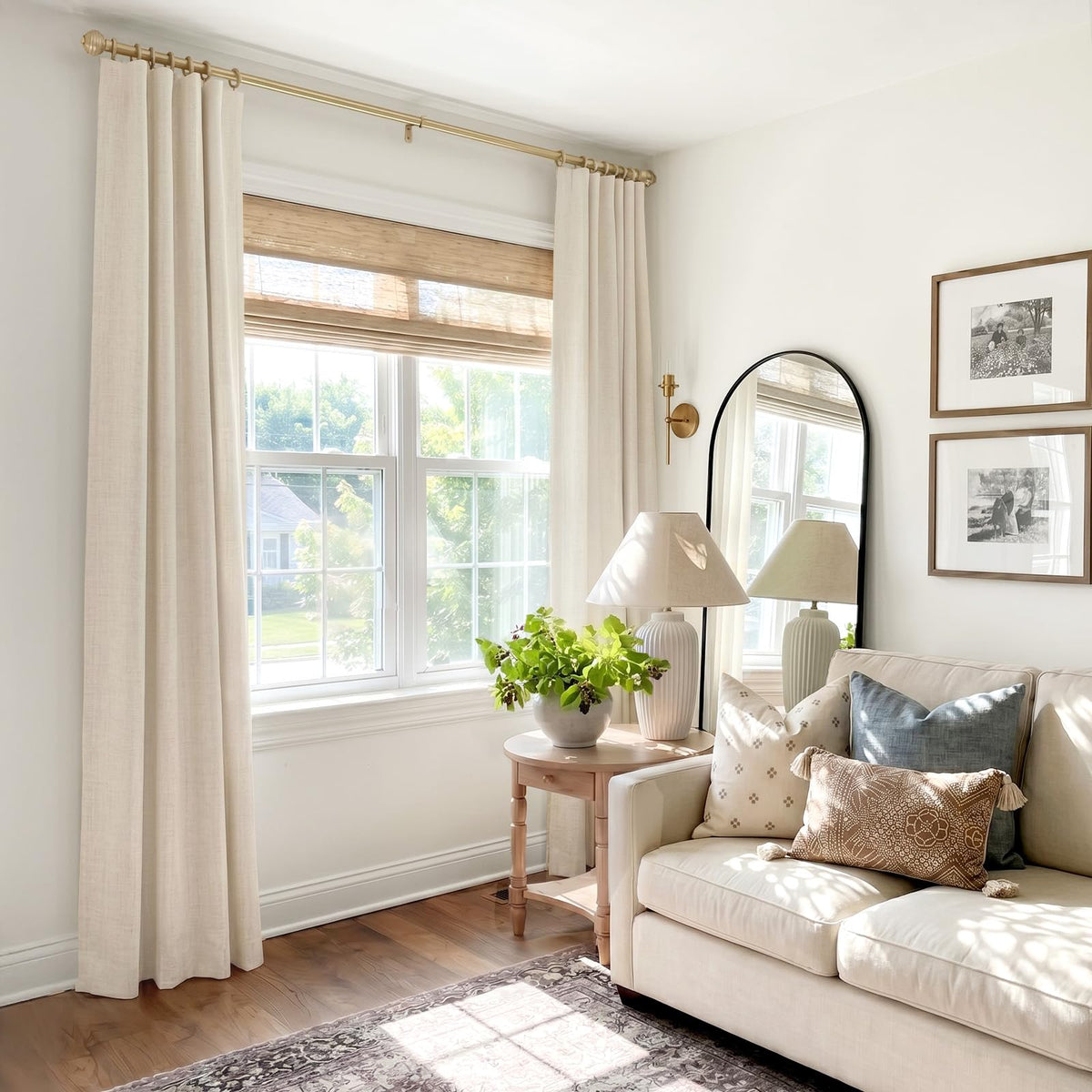 INOVADAY 100% Blackout Curtains – Cream Linen, 2 Panels, 96-Inch Long
